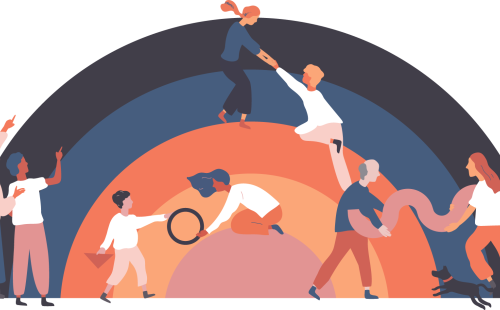 Illustration showing people working together