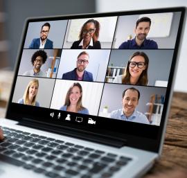 Online meeting shown on a laptop screen